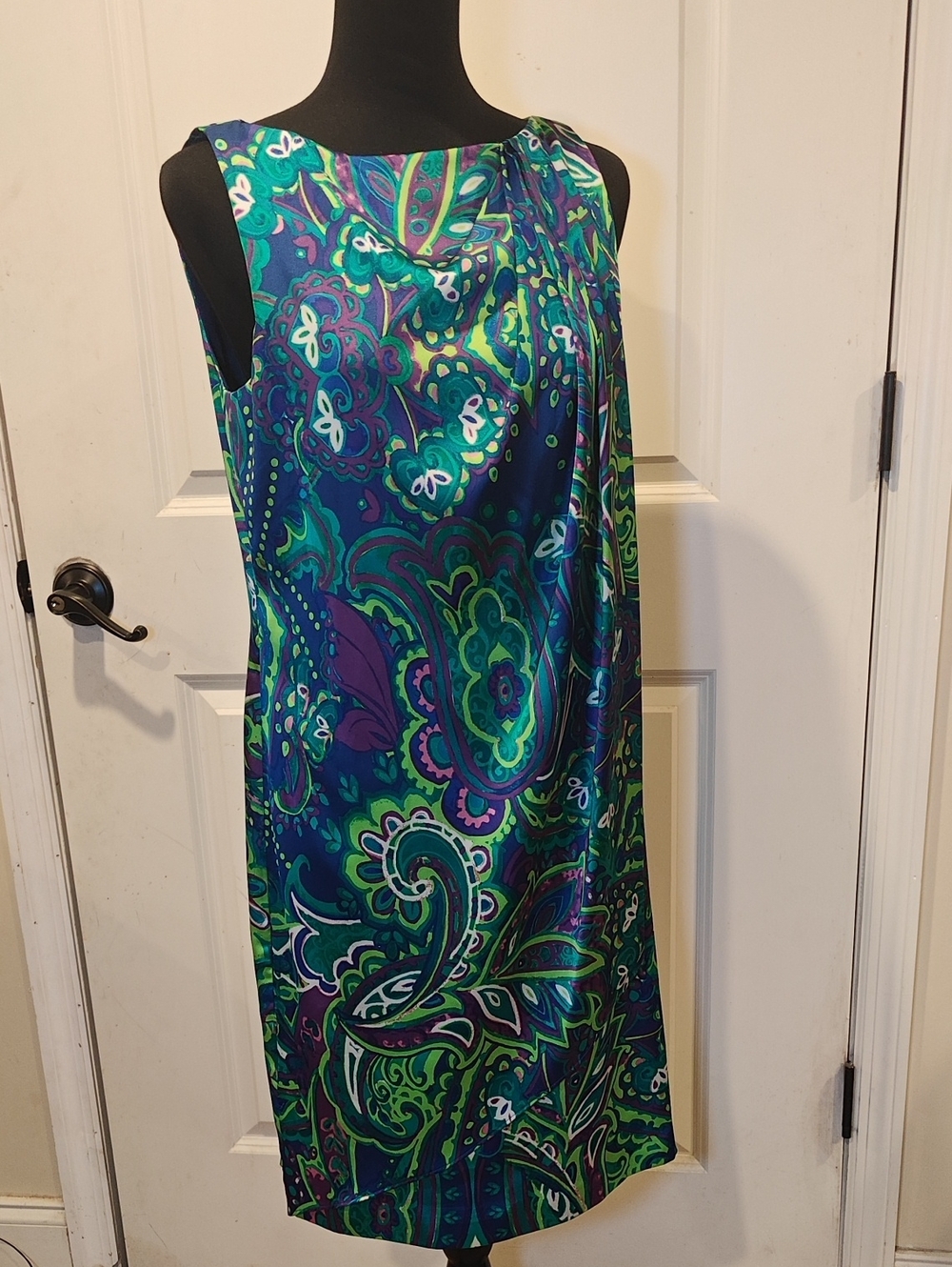 Ralph Lauren Sleeveless Paisley Shift Dress in Blue, Green & Purple